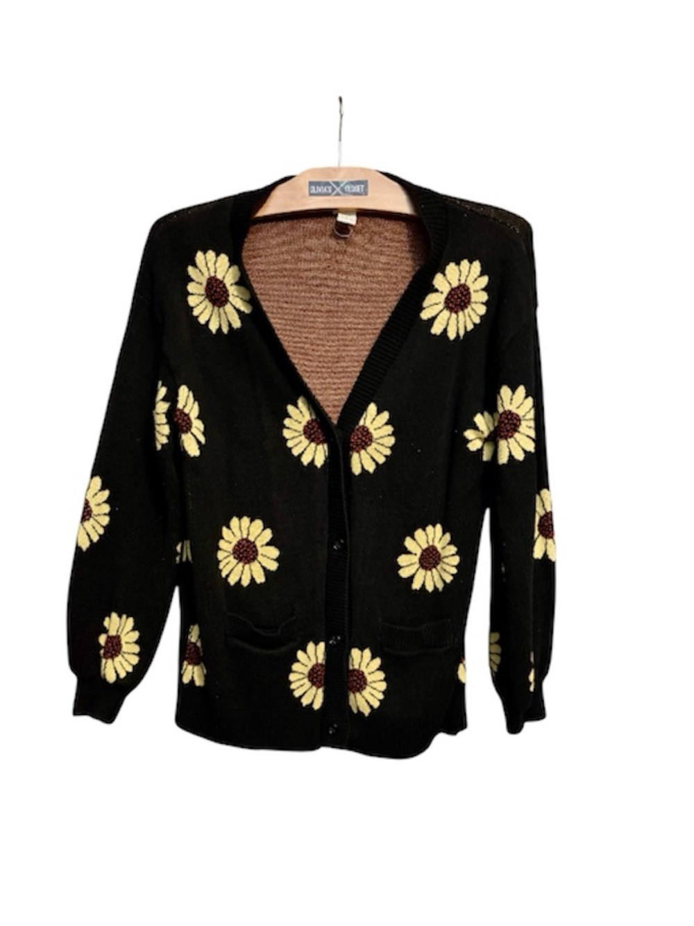 Forever 21 Kids Black Cardigan with Yellow Daisy Print